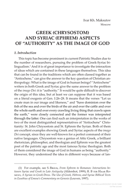 (Chrysostom) and Syriac (Ephrem) Aspects of “Authority” As the Image of God