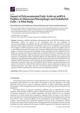 Impact of Polyunsaturated Fatty Acids on Mirna Profiles of Monocytes/Macrophages and Endothelial Cells—A Pilot Study