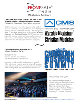 CHRISTIAN MUSICIAN SUMMIT PRODUCTIONS Worship Leaders, Church Musicians, Pastors Conferences, Direct Email, Digital & Print Magazines