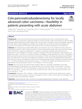 Colo-Pancreaticoduodenectomy for Locally Advanced Colon Carcinoma—Feasibility in Patients Presenting with Acute Abdomen