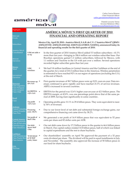 América Móvil's First Quarter of 2010 Financial And