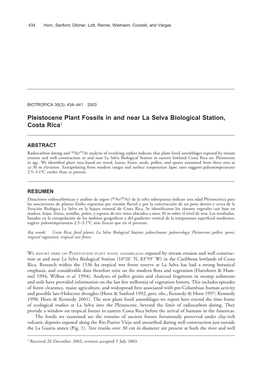 Pleistocene Plant Fossils in and Near La Selva Biological Station, Costa Rica1