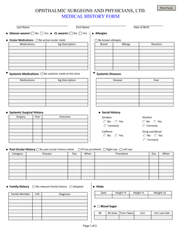 Ophthalmic Surgeons and Physicians, Ltd. Medical History Form