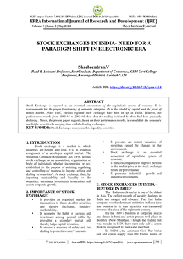 Stock Exchanges in India- Need for a Paradigm Shift in Electronic Era