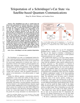 Teleportation of a Schr¨Odinger's-Cat State Via Satellite-Based