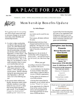 June 2010 Editor: Tim Coakley W E B S I T E : — UPDATED DAILY Membership Benefits Update