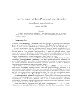 On the Infinity of Twin Primes and Other K-Tuples