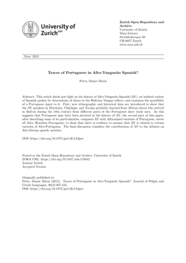 1 Traces of Portuguese in Afro-Yungueño Spanish? Abstract This Article Sheds New Light on the History of Afro-Yungueño Spanish