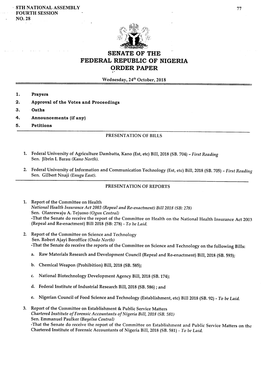 Senate of the Federal Republic of Nigeria Order Paper