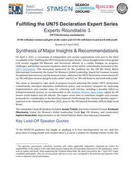Fulfilling the UN75 Declaration Expert Series Experts Roundtable 3