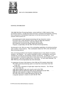 7090 Data Processing System General Information the Ibm