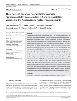 The Effects of Historical Fragmentation on Major Histocompatibility Complex Class II β and Microsatellite Variation I