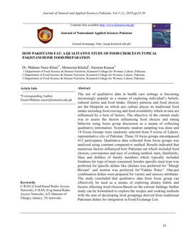 How Pakistanis Eat: a Qualitative Study of Food Choices in Typical Pakistani Home Food Preparation