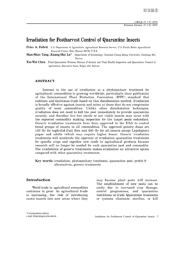 Irradiation for Postharvest Control of Quarantine Insects