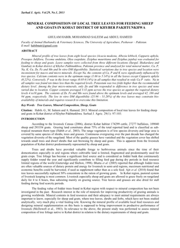 Evaluation of Tree Foliage As a Feed for Ruminant Livestock in NWFP, Pakistan