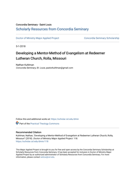 Developing a Mentor-Method of Evangelism at Redeemer Lutheran Church, Rolla, Missouri