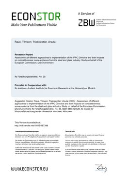 Assessment of Different Approaches to Implementation of the IPPC Directive and Their Impacts on Competitiveness: Some Evidence from the Steel and Glass Industry