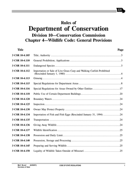 Department of Conservation Division 10—Conservation Commission Chapter 4—Wildlife Code: General Provisions