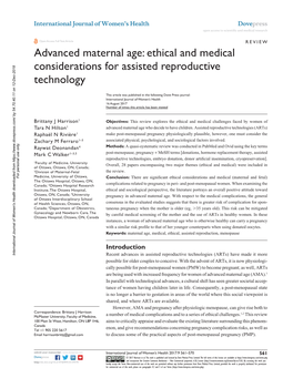 Advanced Maternal Age: Ethical and Medical Considerations for Assisted Reproductive Technology