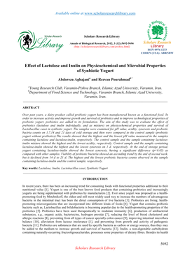 Effect of Lactulose and Inulin on Physicochemical and Microbial Properties of Synbiotic Yogurt