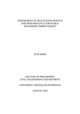 Assessment of Bus System Service and Performance for Public Transport Improvement