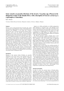 Some Remarks on Parasitic Infections of the Invasive Neogobius Spp. (Pisces) in the Hungarian Reaches of the Danube River, with a Description of Goussia Szekelyi Sp