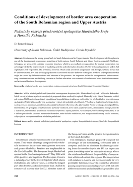 Conditions of Development of Border Area Cooperation of the South Bohemian Region and Upper Austria