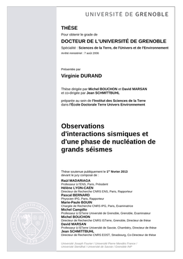 Observations D'interactions Sismiques Et D'une Phase De Nucléation De Grands Séismes