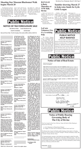 NOTICE of TAX FORECLOSURE SALE the STATE of TEXAS to BE PUBLSHED in the Lacoste
