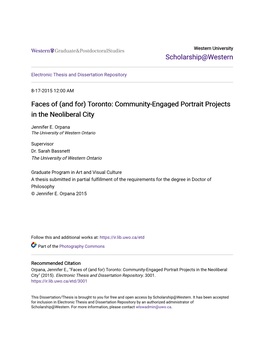 Toronto: Community-Engaged Portrait Projects in the Neoliberal City
