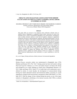 Impacts and Challenges Associated with Shrimp Cultivation in Parulia Union, Satkhira, Bangladesh: an Empirical Study