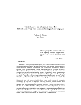 Why Tséhootsooí Does Not Equal Kit Carson Dr.: Reflections on Navajo Place-Names and the Inequalities of Languages Anthony K