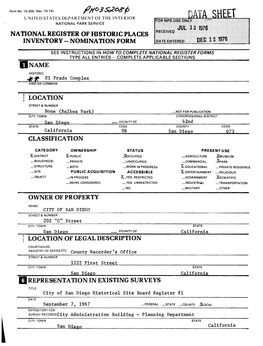 National Register of Historic Places Inventory -- Nomination Form Name Classification Owner of Property Location of Legal Descri