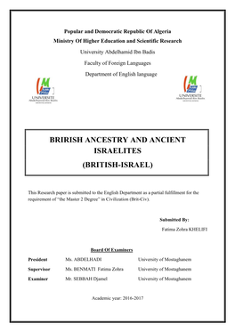 Brirish Ancestry and Ancient Israelites (British-Israel)