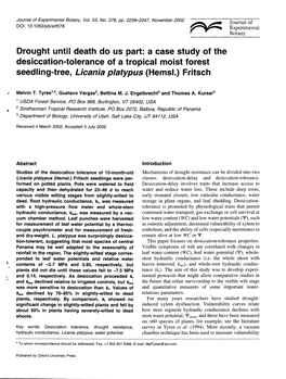 Drought Until Death Do Us Part: a Case Study of the Desiccation-Tolerance of a Tropical Moist Forest Seedling-Tree, Licania Platypus (Hemsl.) Fritsch