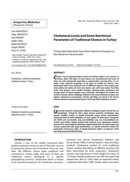 Cholesterol Levels and Some Nutritional Parameters of Traditional Cheeses in Turkey