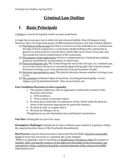 Criminal Law Outline I. Basic Principals