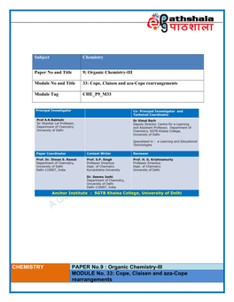 Cope, Claisen and Aza-Cope Rearrangements