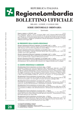 13 LUGLIO 2009 SERIE EDITORIALE ORDINARIA Sommario