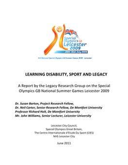 A Report by the Legacy Research Group on the Special Olympics GB National Summer Games Leicester 2009