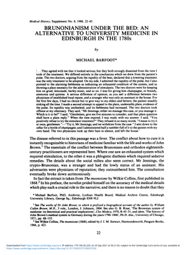 BRUNONIANISM UNDER the BED: an ALTERNATIVE to UNIVERSITY MEDICINE in EDINBURGH in the 1780S