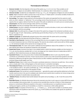 Thermodynamic Definitions