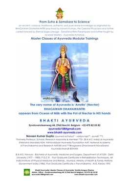 'From Sutra & Samskara to Science' Master Classes of Ayurveda Modular Trainings