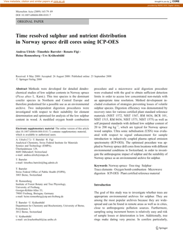 Time Resolved Sulphur and Nutrient Distribution in Norway Spruce Drill Cores Using ICP-OES