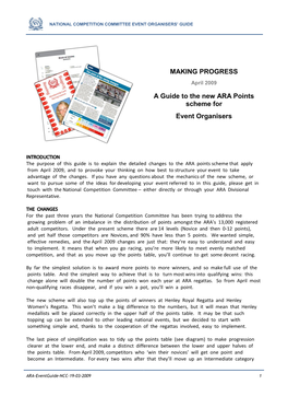 MAKING PROGRESS a Guide to the New ARA Points Scheme for Event Organisers