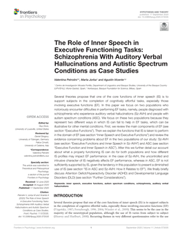 The Role of Inner Speech in Executive Functioning Tasks: Schizophrenia with Auditory Verbal Hallucinations and Autistic Spectrum Conditions As Case Studies