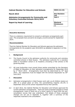 Admission Arrangements for Community and Part I Voluntary Controlled Schools 2014/2015