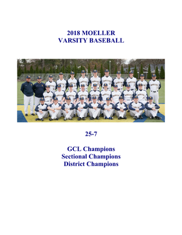 2018 MOELLER VARSITY BASEBALL 25-7 GCL Champions Sectional Champions District Champions