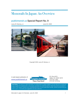 Monorails in Japan: an Overview Publictransit.Us Special Report No