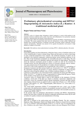 Preliminary Phytochemical Screening and HPTLC Fingerprinting Of